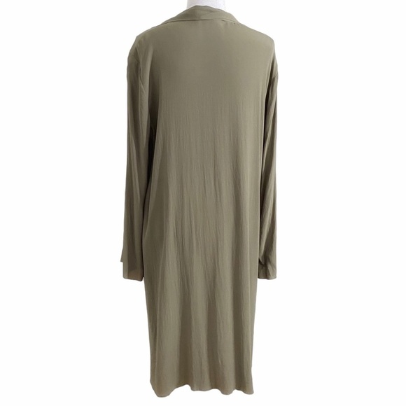 LUISA CERANO MUTED OLIVE GREEN ACETATE SILK BLEND LONG SLEEVE SHIFT DRESS - 16 - Picture 2 of 12